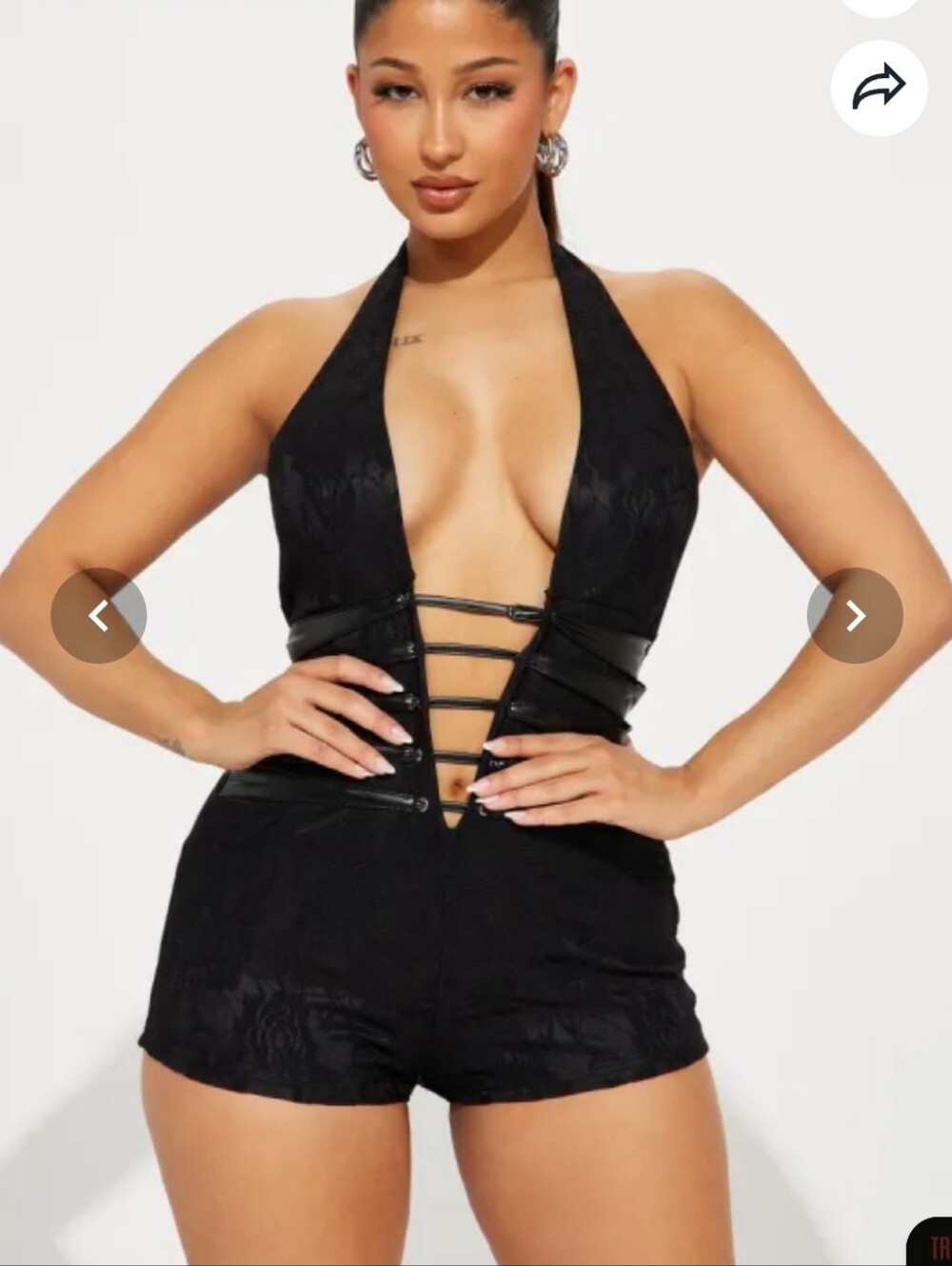 fashion nova someone else problem romper black Lace Up Plunge XL